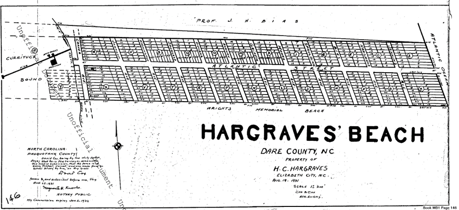 Hargraves' Beach Plat 1931 - Dare County Register of Deeds