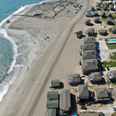 Aerial image of beach nourishment in progress in Buxton