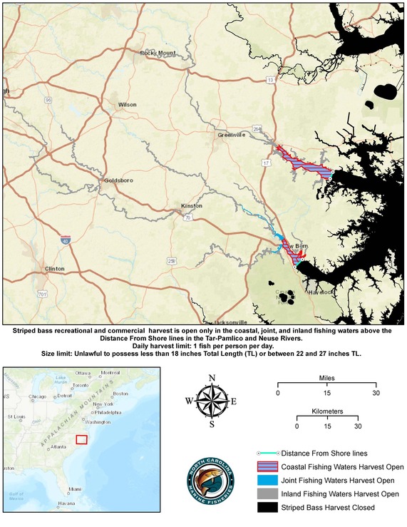 Map showing  Distance from Shore Lines in the Neuse and Tar-Pamlico rivers