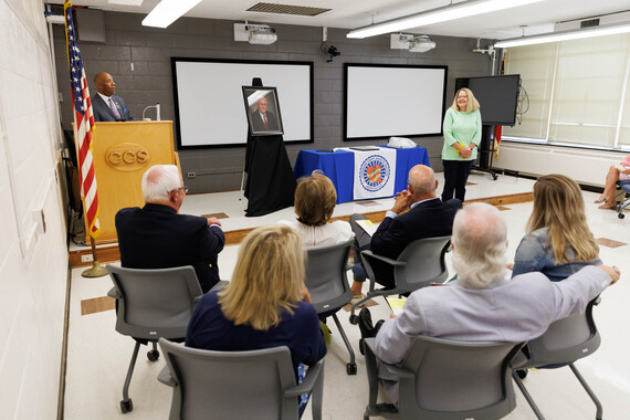 Audiences members look on at renaming ceremony 
