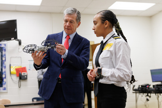Governor Cooper on a tour of the Drone class at E.E. Smith