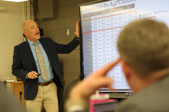 Lance Richards from MGT presents the findings of the district's Master Facilities Assessment.