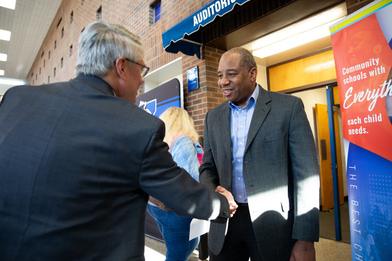 Superintendent Green Greeting in the Lobby