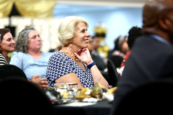 Smiling audience member