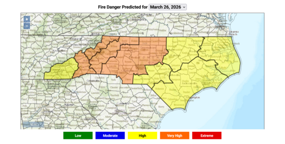 Fire danger map for March 26, 2026