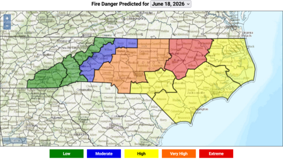 Fire danger map for June 18, 2026