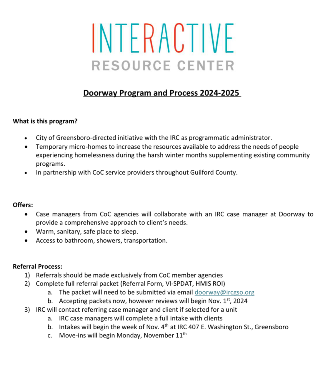 Doorway program process