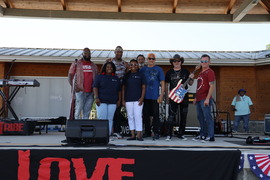 Mayor Day and Mayor Pro Tem Latatious Morris with band Love Tribe at Knightdale Fourth on First Avenue Event