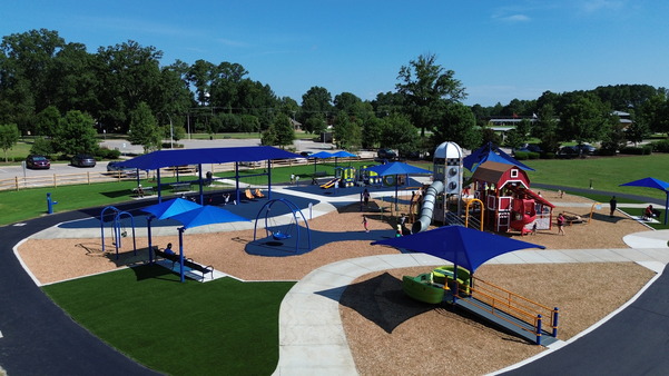 Overhead photo of new playground at Knightdale Station Park