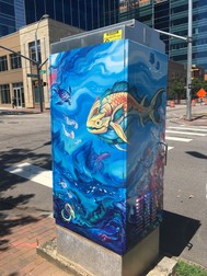 Bright blue vibrant artwork by Sam Greene