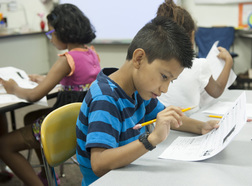 NC Elementary Student taking a test