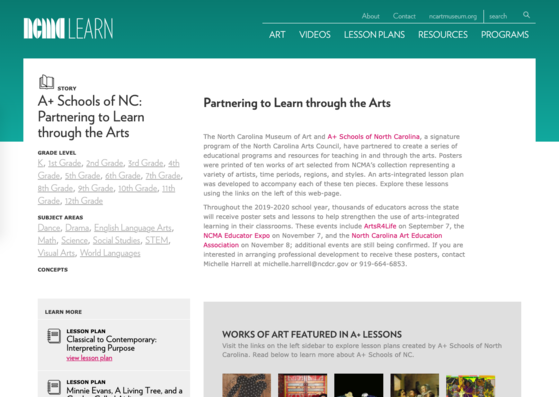 NCMA LEARN A+ Lessons Website
