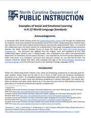 Social and Emotional Learning document for World Language standards