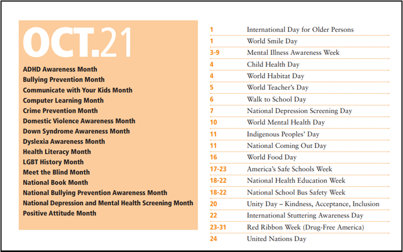 October Awareness month list