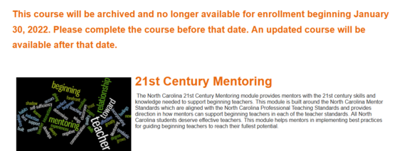 NCVPS courses to be archived notice