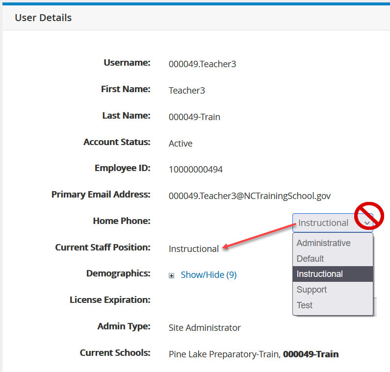 User Details Current Staff Position Edit Change