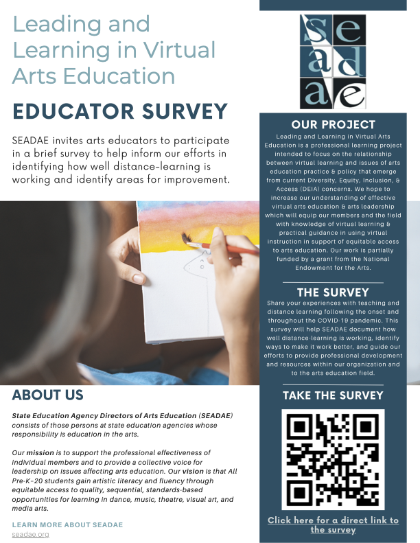 Leading and Learning in Virtual Arts Education Educator Survey Flier