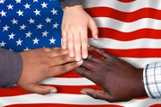Child hands and flag
