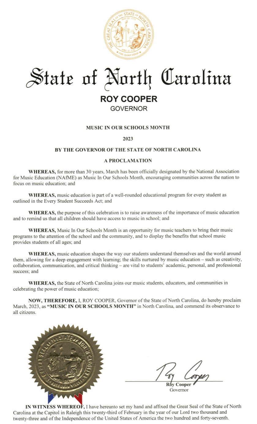 Music in our schools month proclamation from the office of the governor