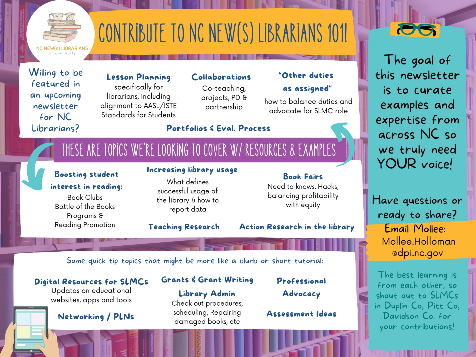 Contribute to a newsletter! Click this image to have a Canva page open with more details.