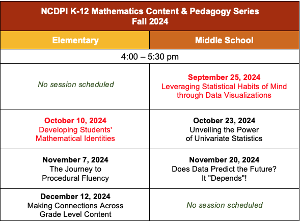 Math Content Series Schedule