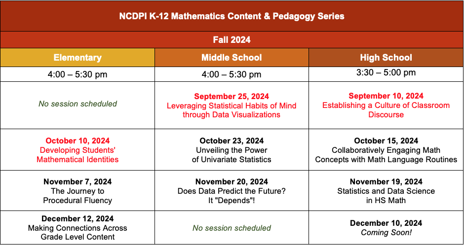 K-12 Math Content Series Fall 2024 Schedule