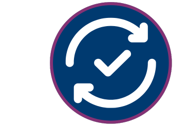 two curved arrows that go around in a circle with a check mark in the center