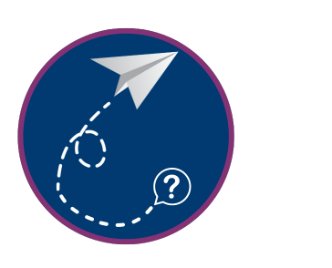 icon of paper airplane flying through air with a question mark at the end