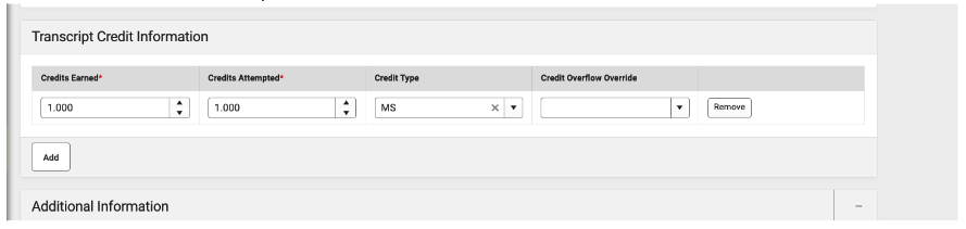 MS Transcript Credit Information