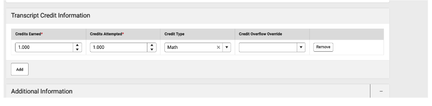 Math Transcript Credit Information