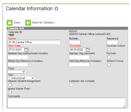 Calendar Information