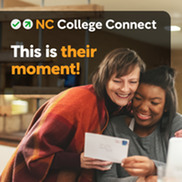 Graphic showing a mother hugging her daughter as the daughter reads an acceptance letter. Graphic says "This is their moment!"