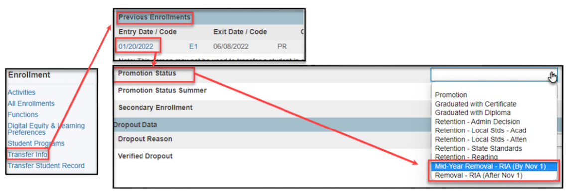 PowerSchool screen with reading retained information