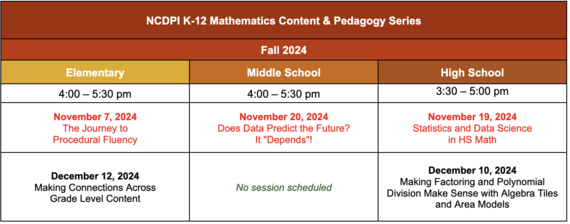 Math Content Series Schedule