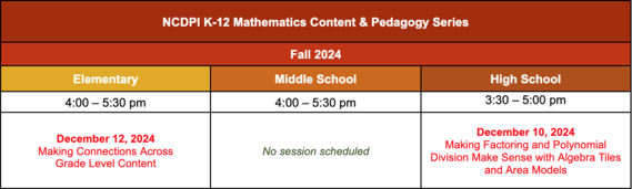 Math Content Series Fall Schedule