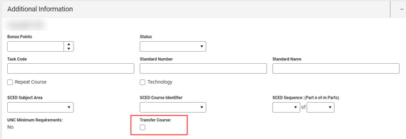Transfer course additional information