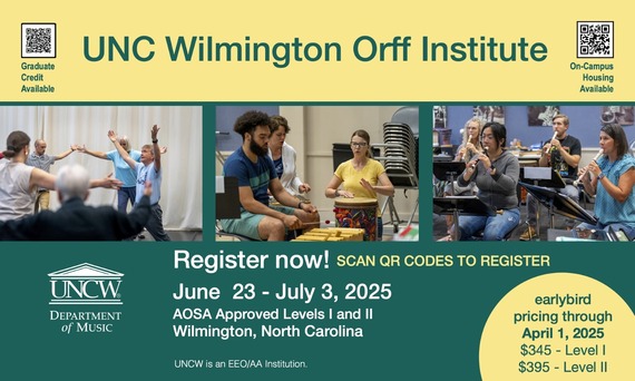 UNC Banner. Adults playing orff instruments