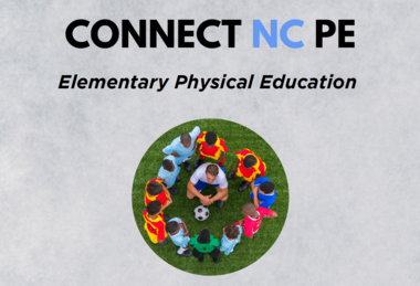 adolescents in circle around a coach with words Connect NC PE at top