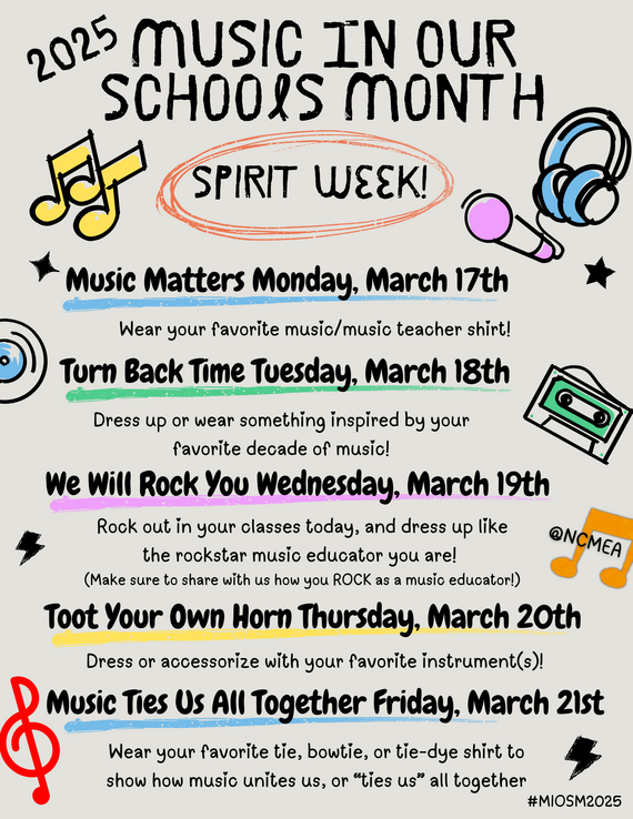 Graphic with spirit week day themes
