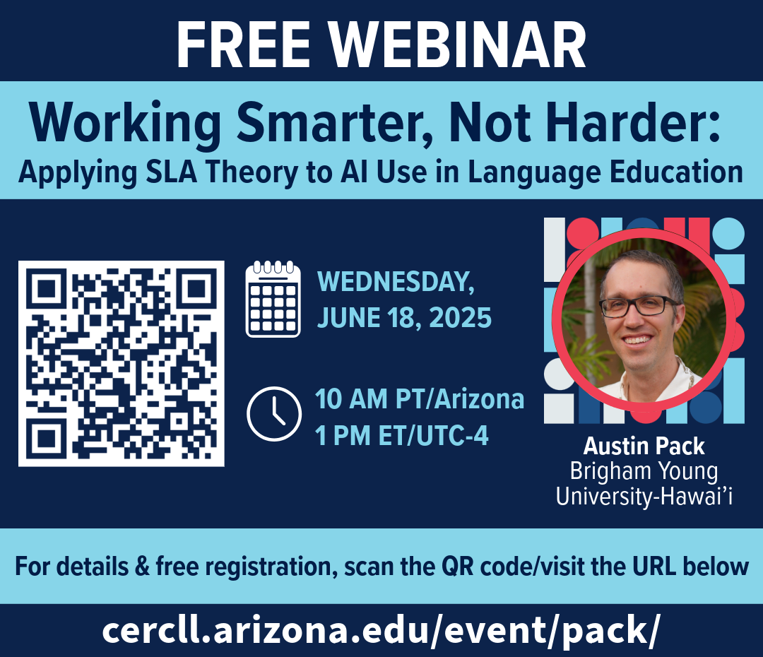 CERCLL Webinar being offered on June 18 about AI and World Language education