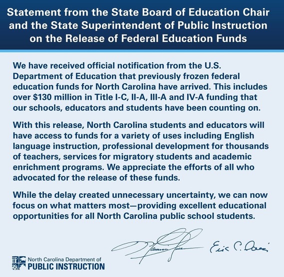 Release of Federal Funds - Press Release