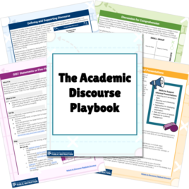 Academic Discourse Playbook Spread Image. Displays cover and sample pages from resource.