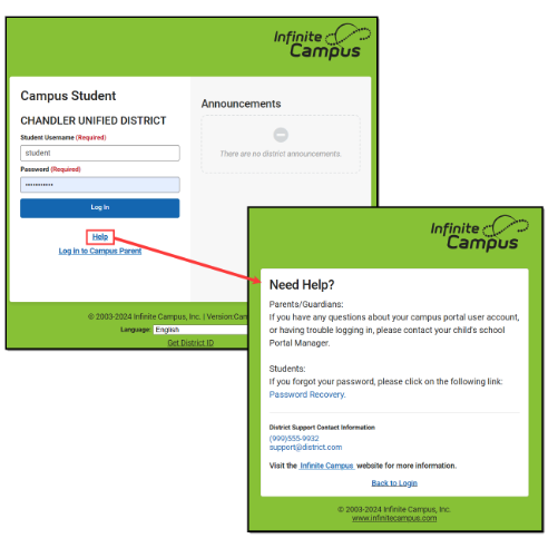 Infinite Campus Help Link