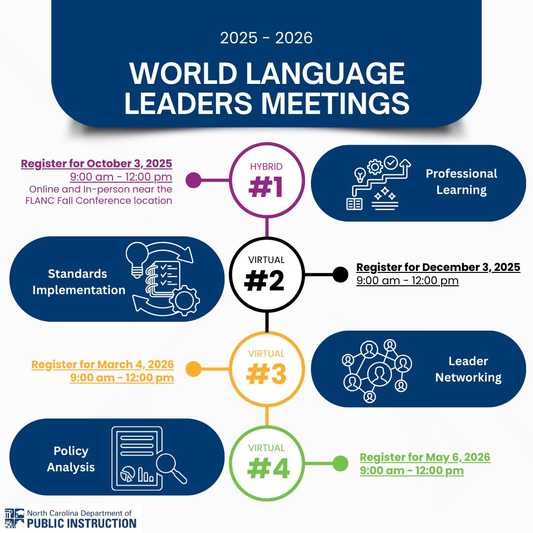 2025-2026 World Language Leaders Meetings flyer