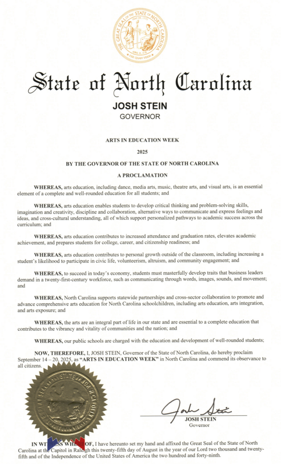 Governor Stein's Proclamation of Arts In Education Week