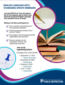 ELA Standards Update Webinar Series Flyer