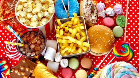 table of junk food snacks