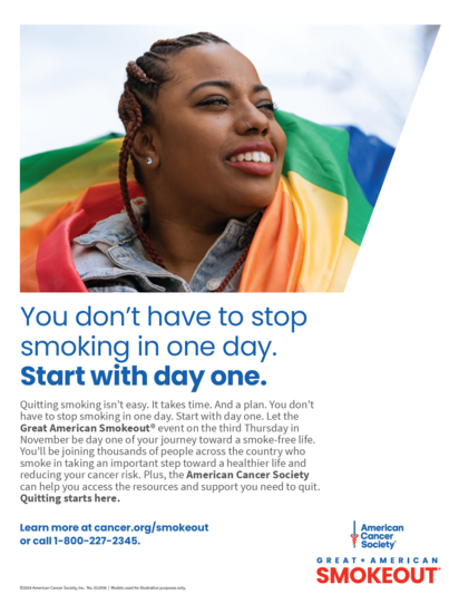 image of woman with You don’t have to stop smoking in one day. Start with day one. 