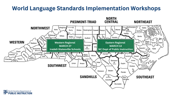 2026 East and West Map of World Language Standards Implementation Workshops