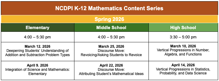 Math Content Series Schedule